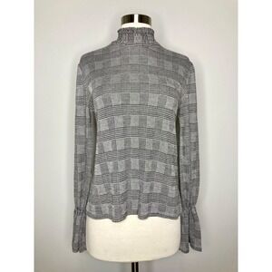 Zara Trafaluc Top Women Small Black White Plaid Turtleneck Cinched‎ Bell Sleeves